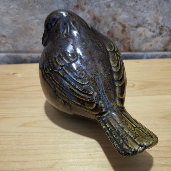 Ceramic Glazed Brown Green Bird Figurine - Picture 5 of 12